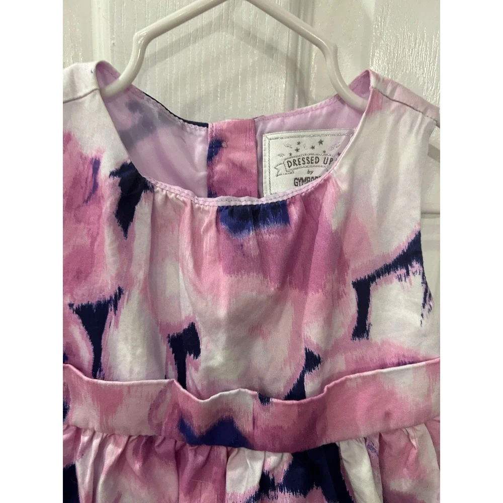 Gymboree Dress Pink Navy Blue Floral Watercolor‎ Bow Back Special Occasion 2T